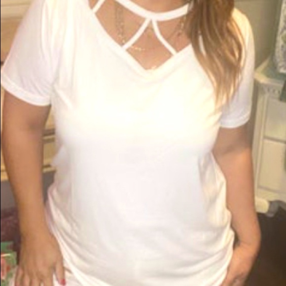 Plus size white Top with detail neckline